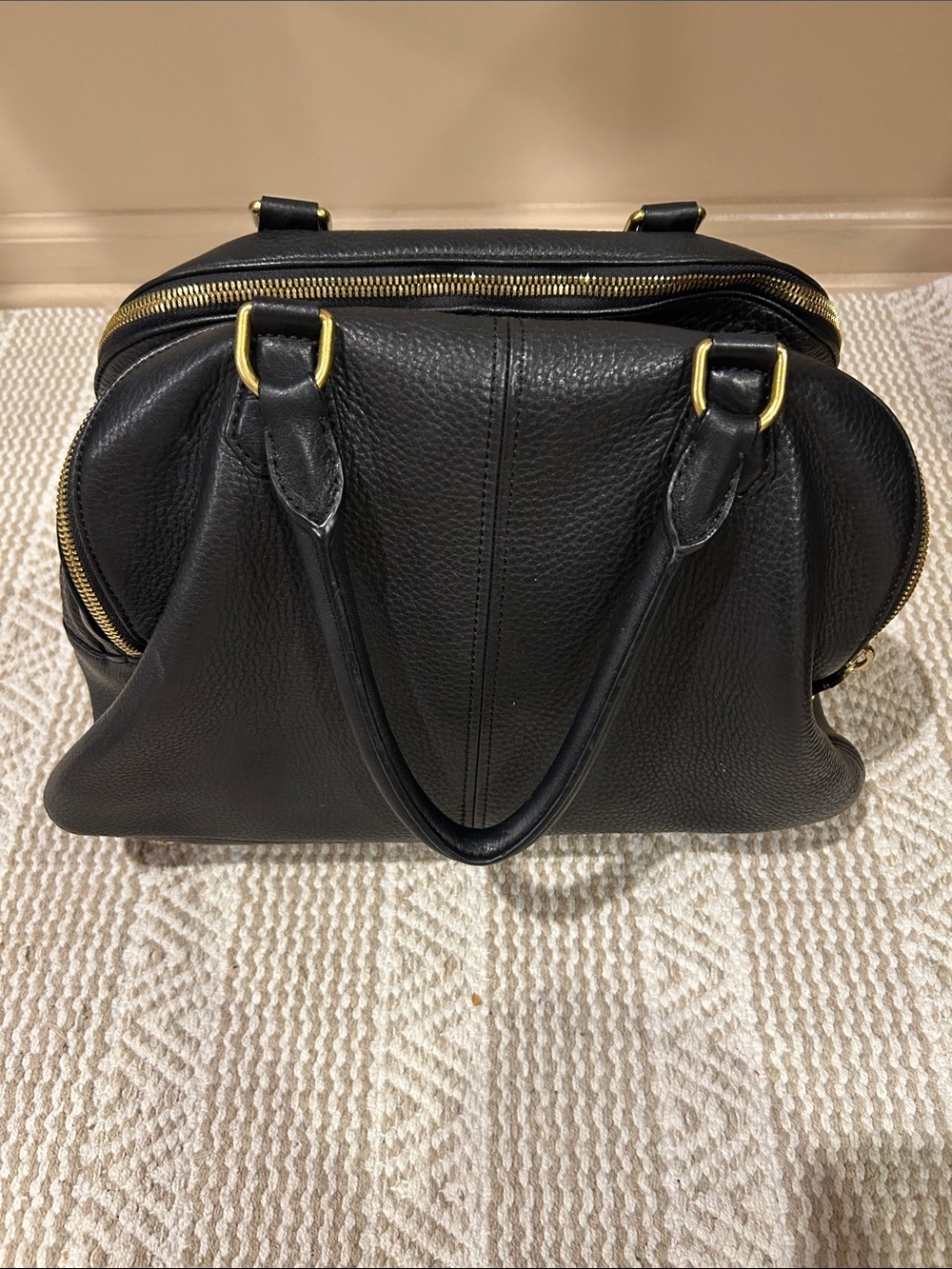 Jcrew biennial Black Leather Satchel with Gold Accents